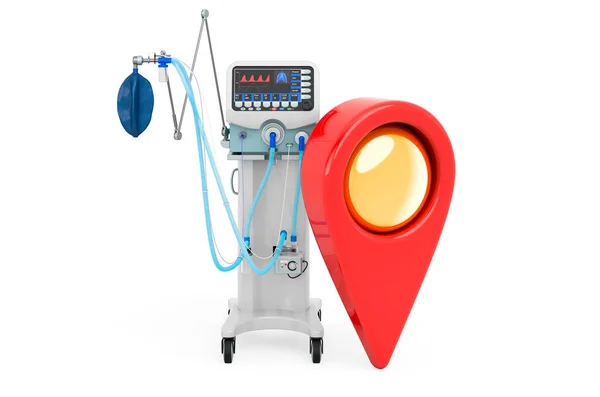 Puntero Mapa Con Ventilador Médico Representación Aislada Sobre Fondo Blanco — Foto de Stock
