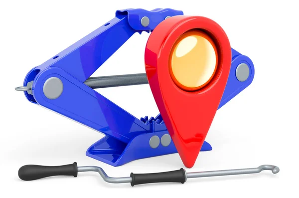 Map Pointer Screwjack Car Service Location Concept Rendering Isolated White — Stock Photo, Image