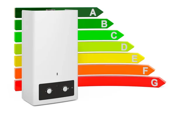 Gas Warmwasserbereiter Mit Energieeffizienzdiagramm Rendering Isoliert Auf Weißem Hintergrund — Stockfoto