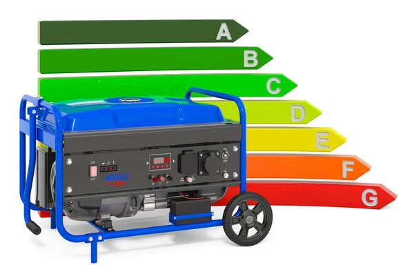 Benzine Generator Met Energie Efficiëntie Grafiek Rendering Geïsoleerd Witte Achtergrond — Stockfoto