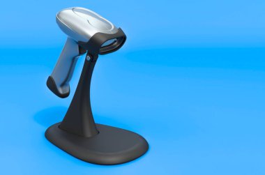 Mavi arkaplan üzerinde duran barkod okuyucu, 3B oluşturma