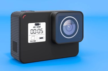 Mavi arkaplan üzerine modern konsol kamera DVR, 3B görüntüleme