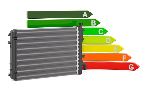 Autoradiator Met Energie Efficiëntiekaart Weergave Geïsoleerd Witte Achtergrond — Stockfoto