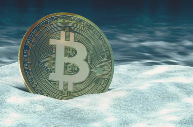 Bitcoin dibe vurdu, 3D görüntüleme beyaz arkaplan üzerinde izole