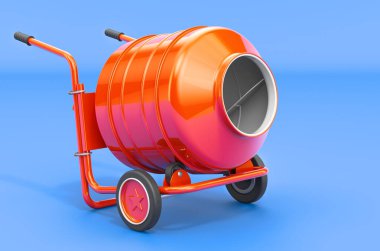 Mavi arkaplanda çimento karıştırıcısı, 3B görüntüleme