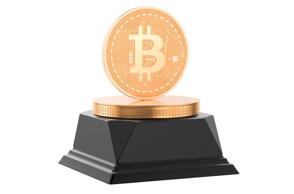 Bitcoin Gouden Award Concept Rendering Geïsoleerd Witte Achtergrond — Stockfoto