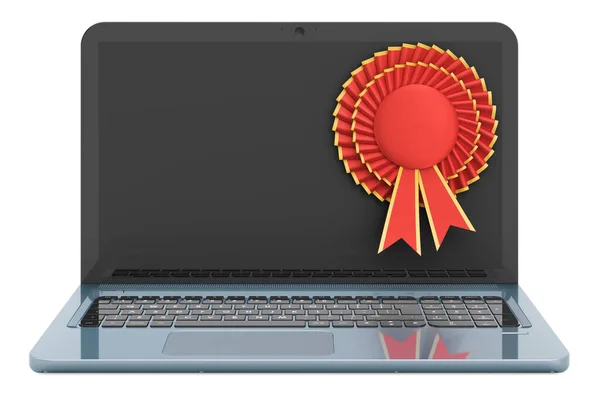 Laptop Met Beste Keuze Badge Rendering Geïsoleerd Witte Achtergrond — Stockfoto