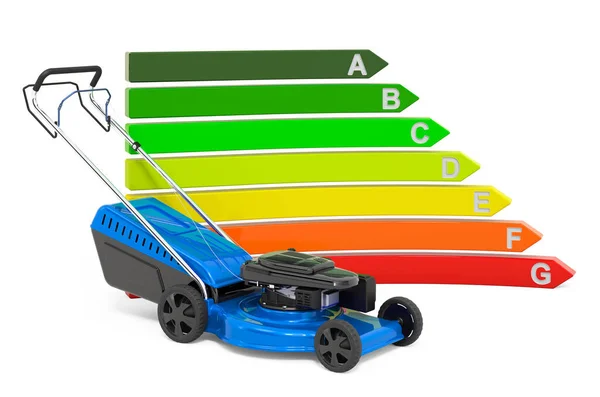 Grasmaaier Met Energie Efficiëntiekaart Weergave Geïsoleerd Witte Achtergrond — Stockfoto