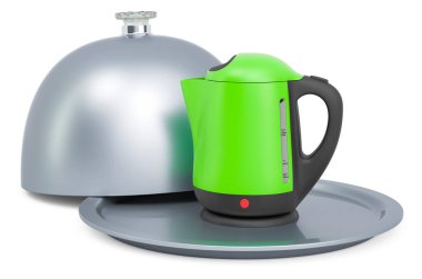 Elektrikli ısıtıcısı olan restoran saati, beyaz arkaplanda 3 boyutlu görüntüleme. 