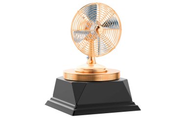 Masa hayranı altın ödül konsepti. Beyaz arkaplanda 3B görüntüleme izole edildi