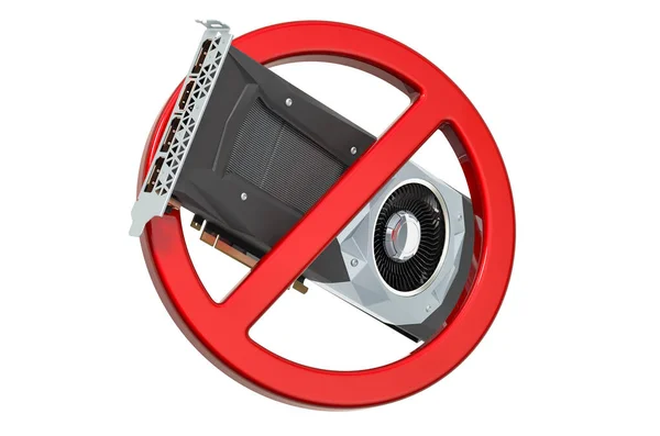 Signo Prohibición Con Tarjeta Video Gpu Representación Aislada Sobre Fondo — Foto de Stock