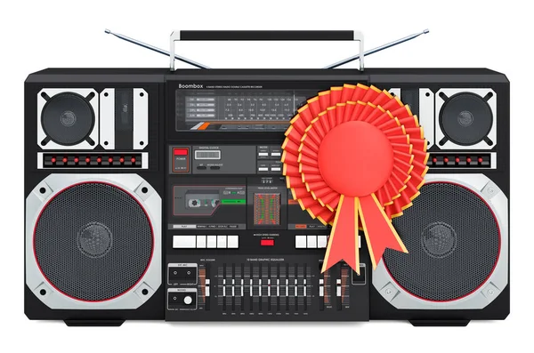 Boombox Met Beste Keuze Badge Rendering Geïsoleerd Witte Achtergrond — Stockfoto