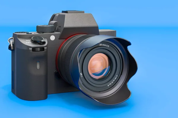 Fotocamera Reflex Digitale Obiettivo Singolo Sfondo Blu Rendering — Foto Stock