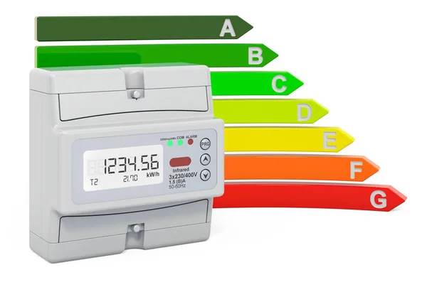 Electric Meter Energy Efficiency Chart Rendering Isolated White Background — Stock Photo, Image