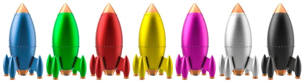 Retro Colored Toy Spaceship Rockets Rendering Isolated White Background — Stock Photo, Image