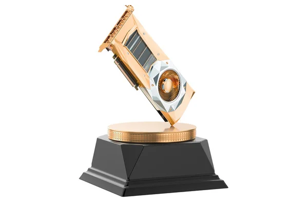 Video Card Gpu Golden Award Concept Rendering Isolated White Background — Stock Photo, Image