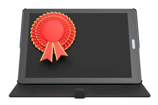 Computer Tablet Con Badge Migliore Scelta Rendering Isolato Sfondo Bianco — Foto Stock