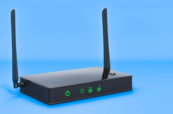 Vezeték Nélküli Internet Router Kék Háttérrel Renderelés — Stock Fotó