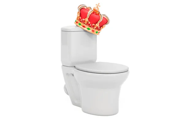 Toilet Mangkuk Dengan Mahkota Emas Rendering Terisolasi Pada Latar Belakang — Stok Foto
