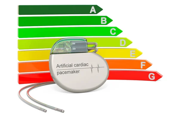 Konstgjord Hjärt Pacemaker Med Energieffektivitetstabell Rendering Isolerad Vit Bakgrund — Stockfoto