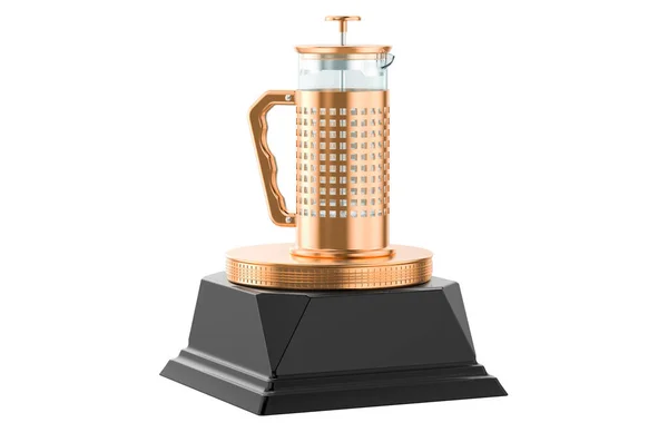 French Press Golden Award Concept Rendering Isolated White Background — Stock Photo, Image