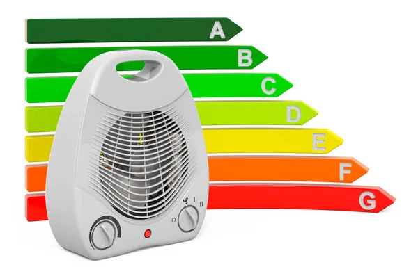Calentador Ventilador Con Carta Eficiencia Energética Renderizado Aislado Sobre Fondo — Foto de Stock