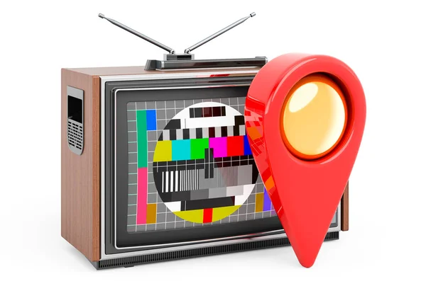 Puntero Mapa Con Televisor Renderizado Aislado Sobre Fondo Blanco — Foto de Stock