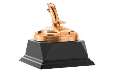 Joystick altın ödül konsepti. Beyaz arkaplanda 3B görüntüleme izole edildi