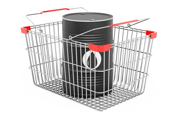 Shopping Basket Oil Barrel Rendering Isolated White Background — Stock Photo, Image