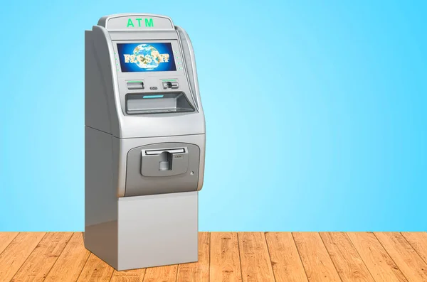 Atm Cajero Automático Los Tablones Madera Renderizado — Foto de Stock