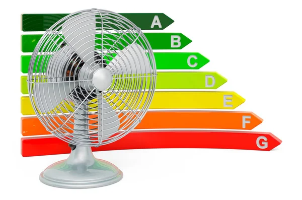 Energie Efficiëntiekaart Met Tafelventilator Weergave Geïsoleerd Witte Achtergrond — Stockfoto