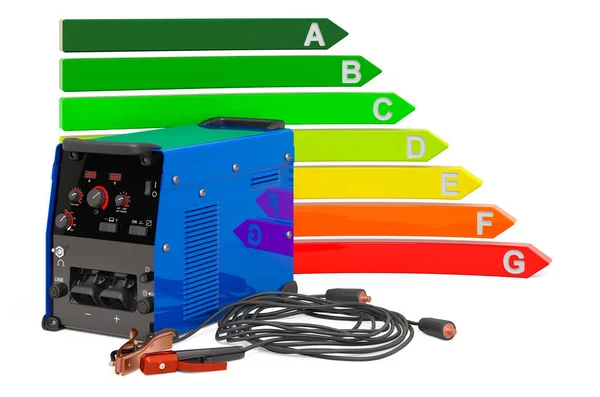 Multiprozess Schweißgerät Mit Energieeffizienzdiagramm Rendering Isoliert Auf Weißem Hintergrund — Stockfoto