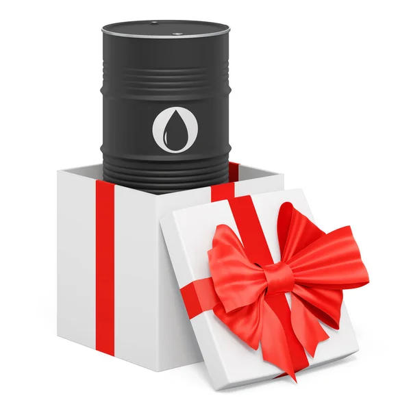 Oil Barrel Gift Box Gift Concept Rendering Isolated White Background — ストック写真