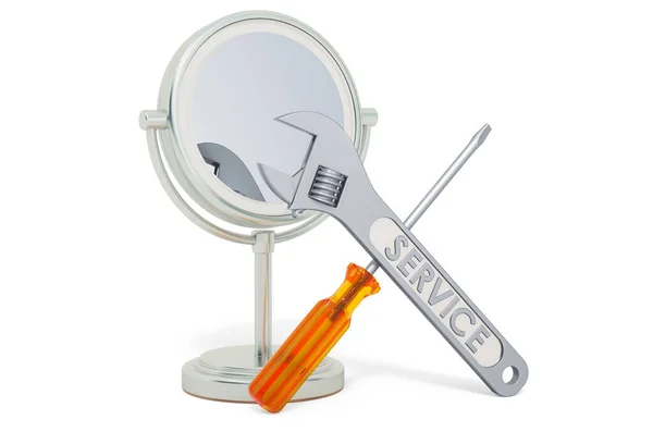 Servizio Riparazione Led Illuminato Trucco Tavolo Superiore Specchio Con Ingrandimento — Foto Stock