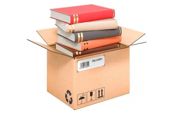 Books Cardboard Box Delivery Concept Rendering Isolated White Background — Stock Photo, Image