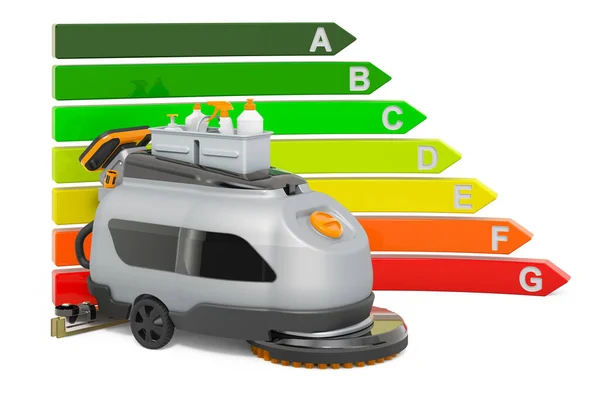 Enerji Verimliliği Grafiği Olan Zemin Temizleme Makinesi Beyaz Arkaplanda Boyutlu — Stok fotoğraf