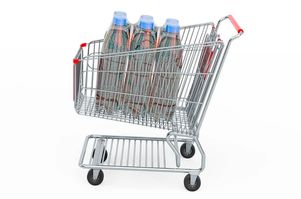 Carro Compras Con Paquete Botellas Agua Representación Aislada Sobre Fondo —  Fotos de Stock
