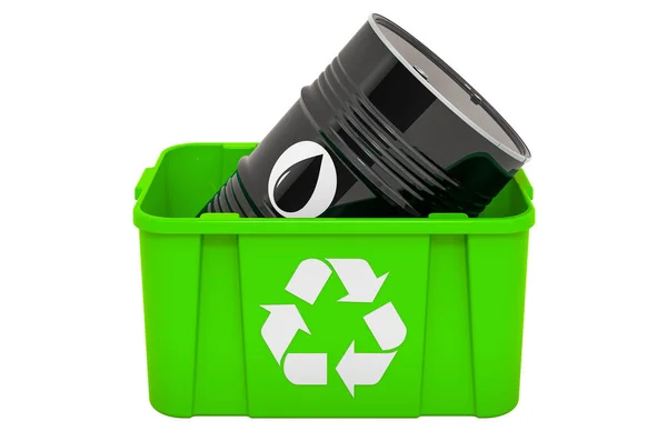 Reciclagem Lixeira Com Barril Óleo Renderização Isolada Fundo Branco — Fotografia de Stock
