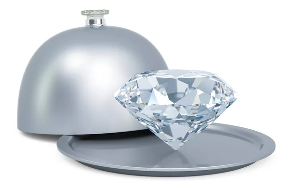 Ristorante Cloche Con Diamante Rendering Isolato Sfondo Bianco — Foto Stock