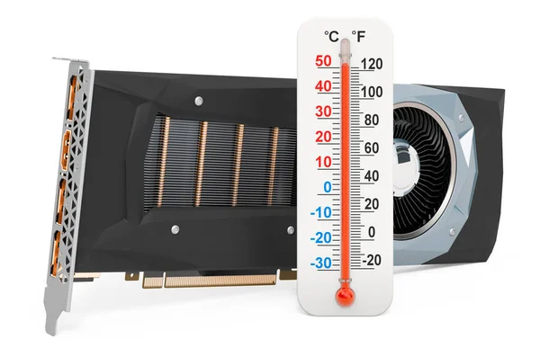 Video Card Thermometer Gpu Overheating Concept Rendering Isolated White Background — Stock Photo, Image