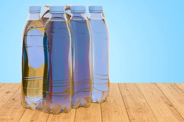 Mineralwasserflaschen Verpackung Auf Den Holzplanken Rendering — Stockfoto