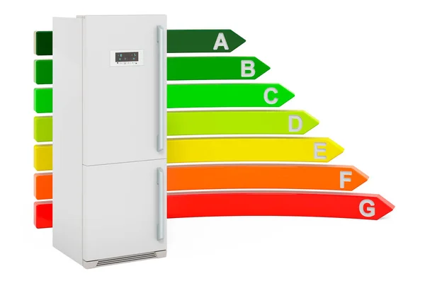 Frigorifero Con Grafico Efficienza Energetica Rendering Isolato Sfondo Bianco — Foto Stock