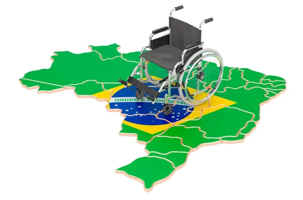 Cadeira Rodas Com Bandeira Brasileira Disability Brasil Concept Rendering Isolated — Fotografia de Stock