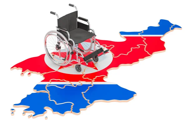 Wózek Inwalidzki Flagą Korei Północnej Niepełnosprawność Koncepcji Korei Północnej Renderowanie — Zdjęcie stockowe