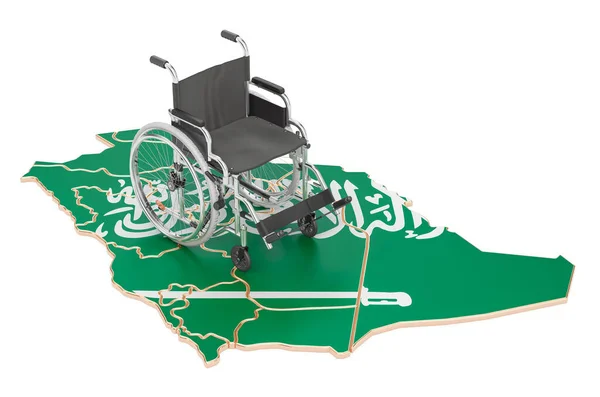 带沙特阿拉伯国旗的轮椅 沙特阿拉伯的残疾概念 3D绘制 在白色背景下孤立 — 图库照片