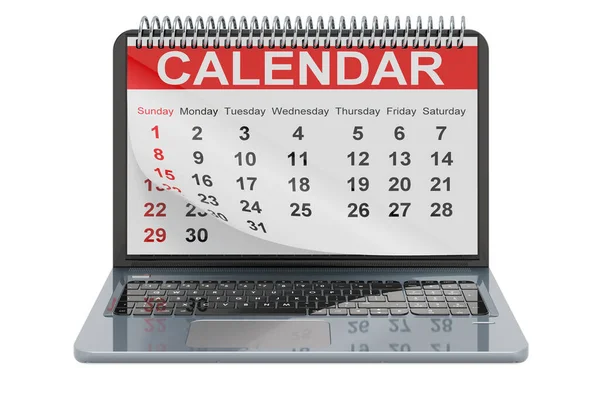 Laptop Calendar Rendering Isolated White Background — Stock Photo, Image