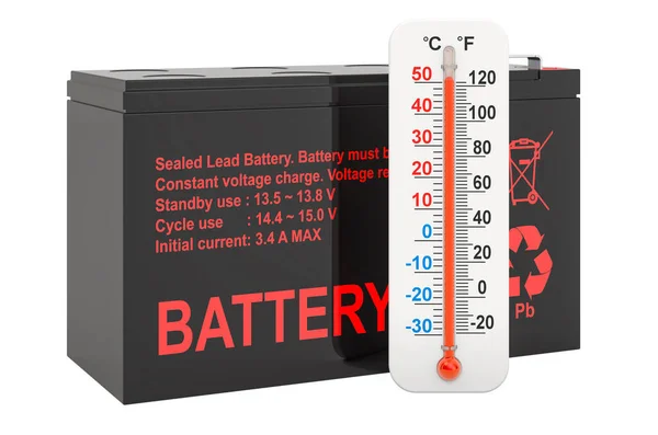 Förseglat Ups Batteri Med Termometer Rendering Isolerad Vit Bakgrund — Stockfoto