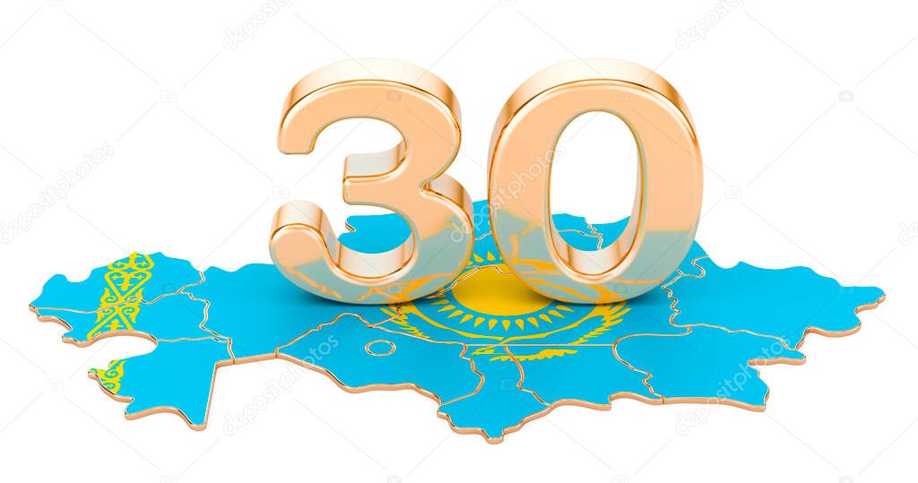 Celebrating the 30th anniversary of Kazakhstan concept, 3D rendering isolated on white background