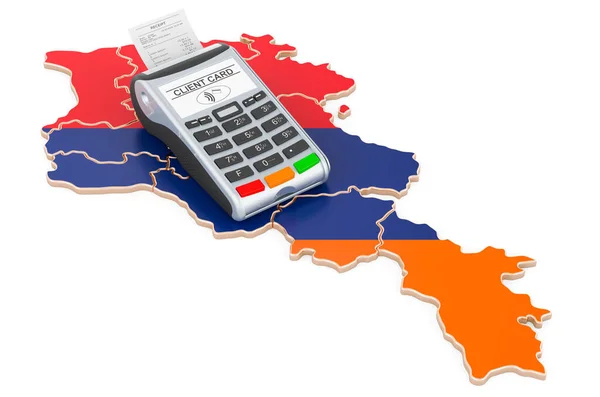 Örmény Térkép Pos Terminállal Készpénz Nélküli Fizetések Örményország Koncepciójában Renderelés — Stock Fotó