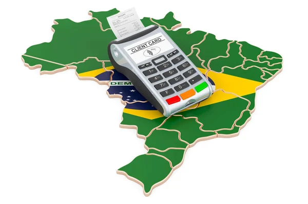 Brasiliansk Karta Med Pos Terminal Kontantlösa Betalningar Brasilien Koncept Rendering — Stockfoto